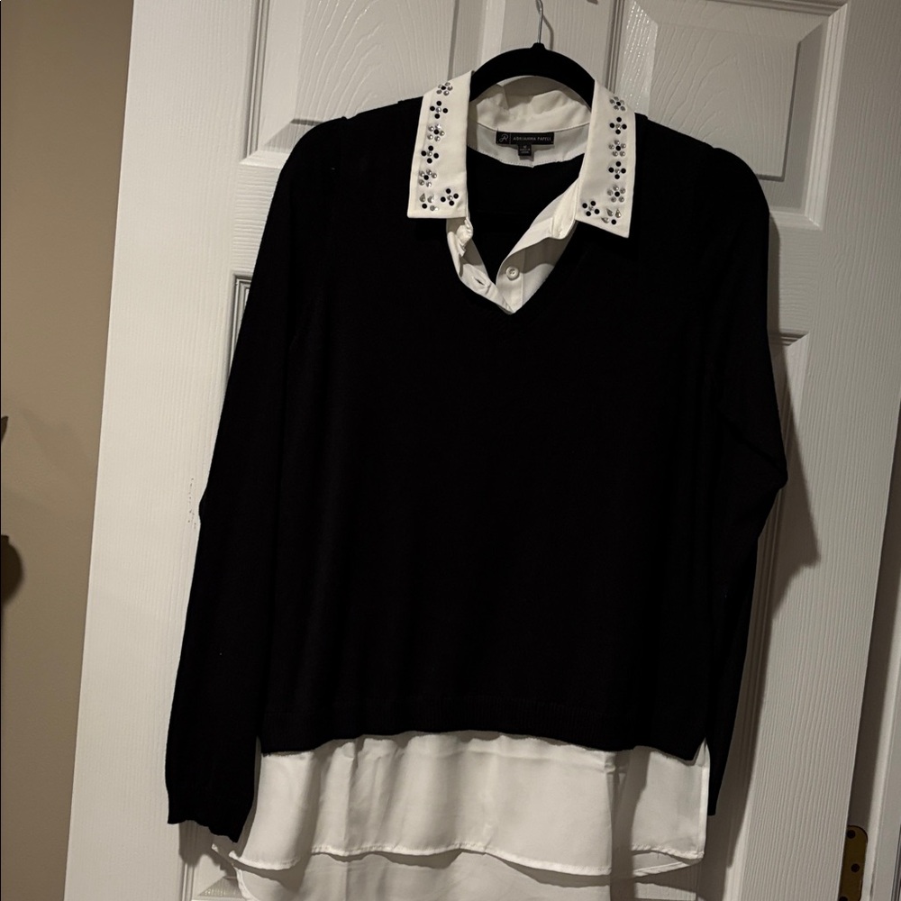 Adrianna Papell Black Top with Embellished White Collar
